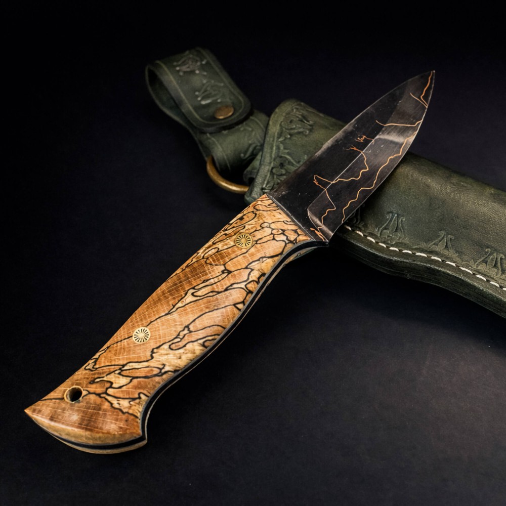 Bakır Sanmai Bushcraft Bıçak – Ardaklı Kayın Saplı, El Yapımı