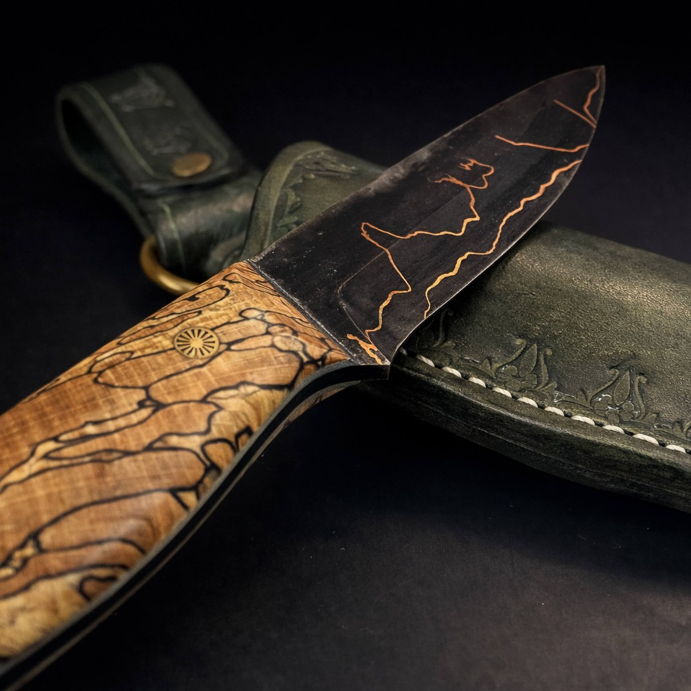 Bakır Sanmai Bushcraft Bıçak – Ardaklı Kayın Saplı, El Yapımı