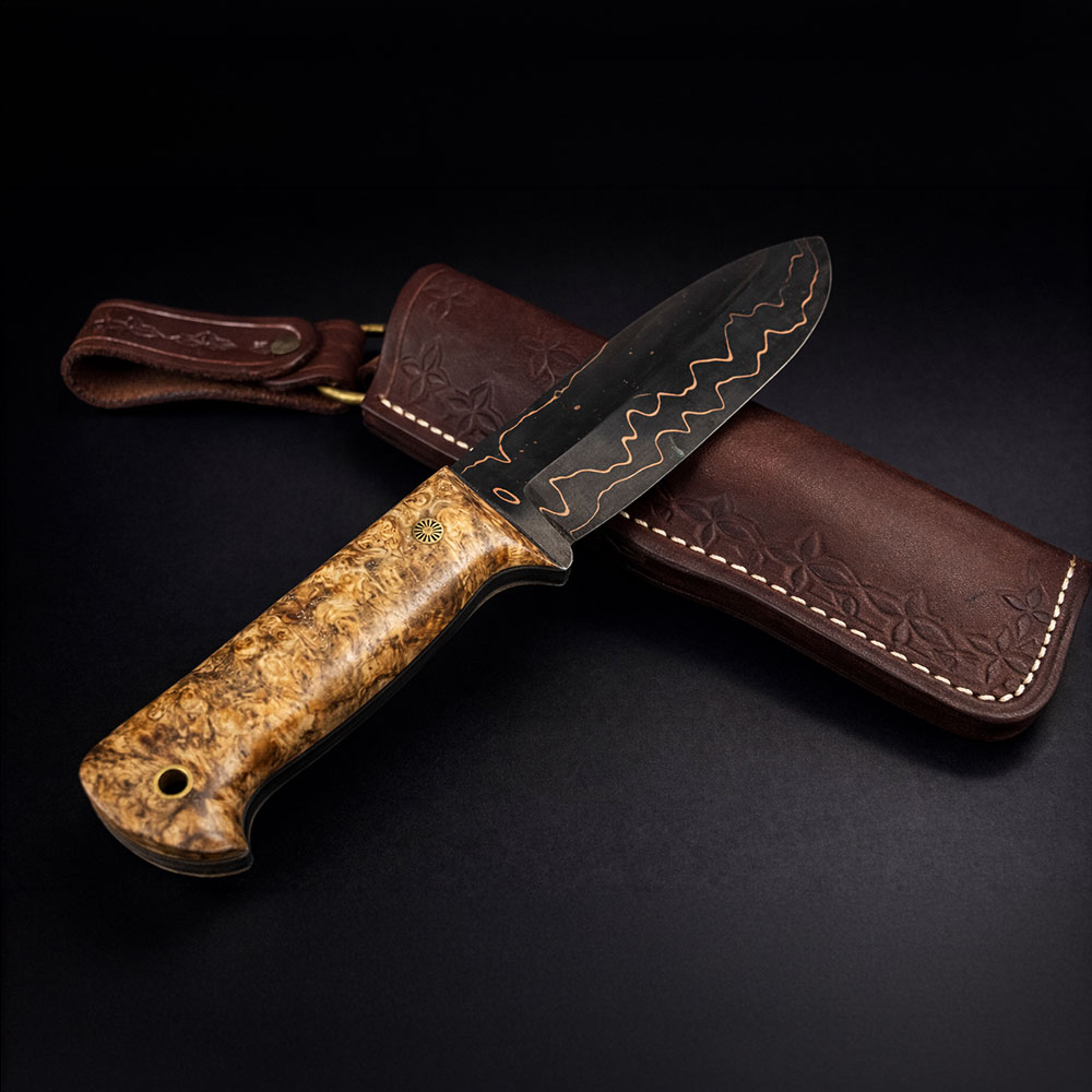 Bakır San Mai Bushcraft Bıçak – Ambonya Saplı, El Yapımı
