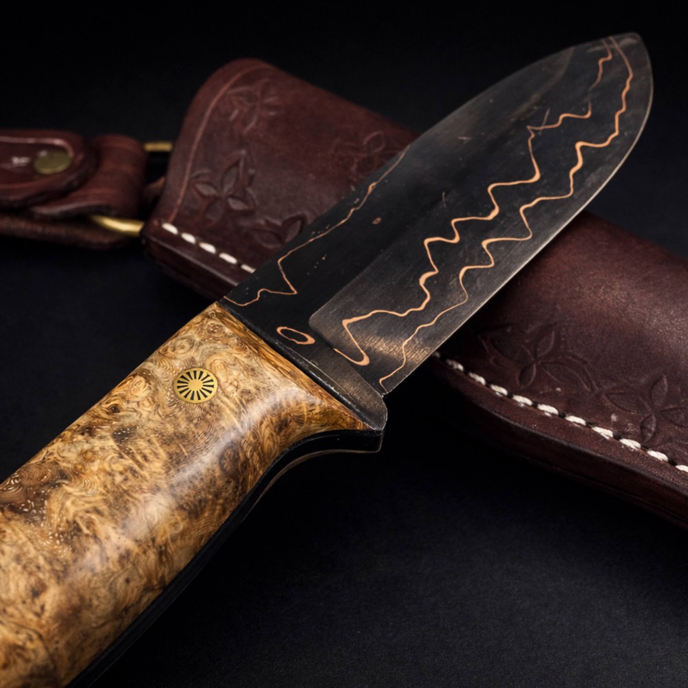 Bakır San Mai Bushcraft Bıçak – Ambonya Saplı, El Yapımı