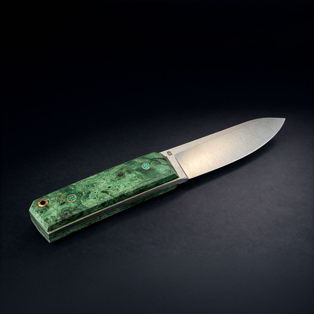 Stabilize Kızılağaç Saplı Japonik Bushcraft Bıçak – N690 Çelik, El Yapımı