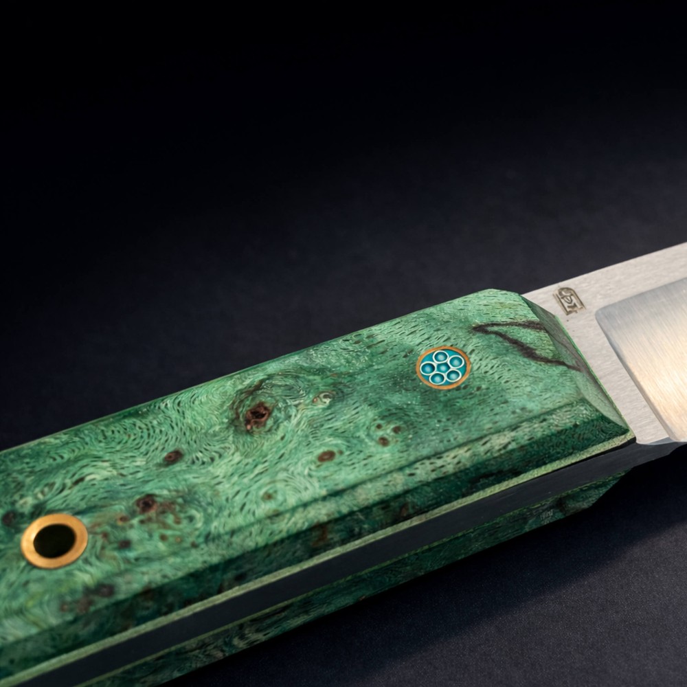 Stabilize Kızılağaç Saplı Japonik Bushcraft Bıçak – N690 Çelik, El Yapımı