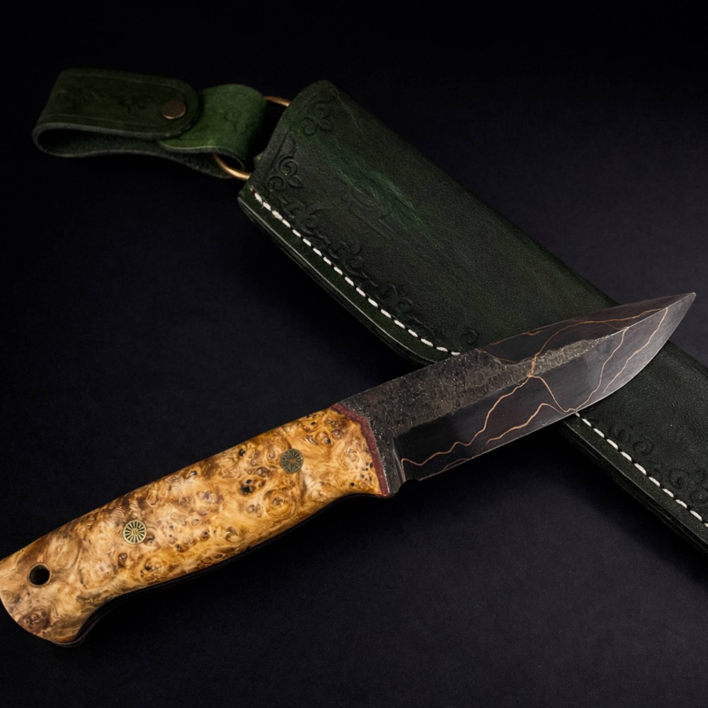 Bakır Sanmai Bushcraft Bıçak– Urlu Kızılağaç G10 Liner, El Yapımı