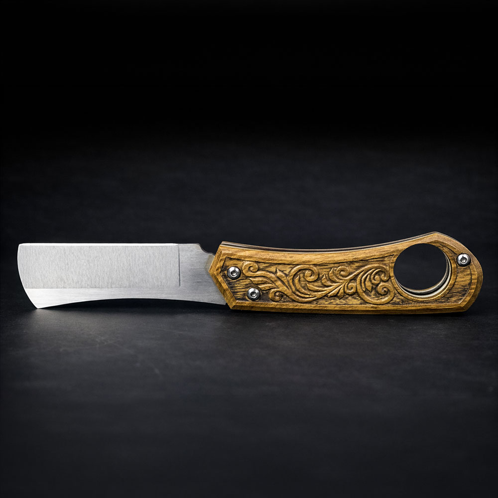 Yeşil Pelesenk Saplı Razor Bıçak – Böhler N690 Çelik, El Yapımı