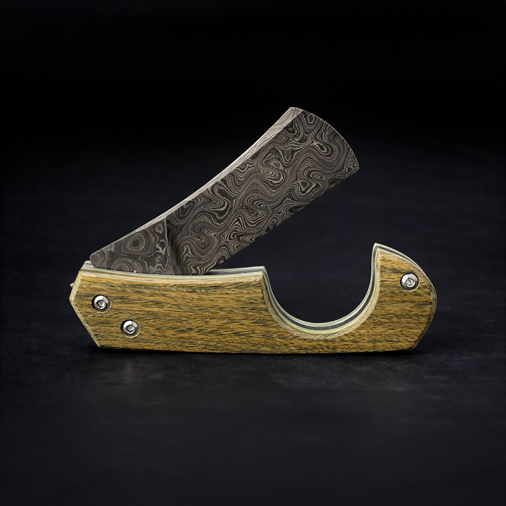 Yeşil Pelesenk Saplı Razor Gen2 Bıçak – Damascus Çelik, El Yapımı