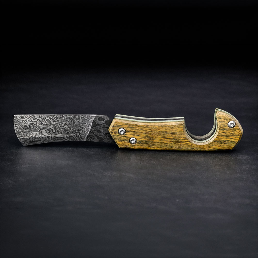 Yeşil Pelesenk Saplı Razor Gen2 Bıçak – Damascus Çelik, El Yapımı